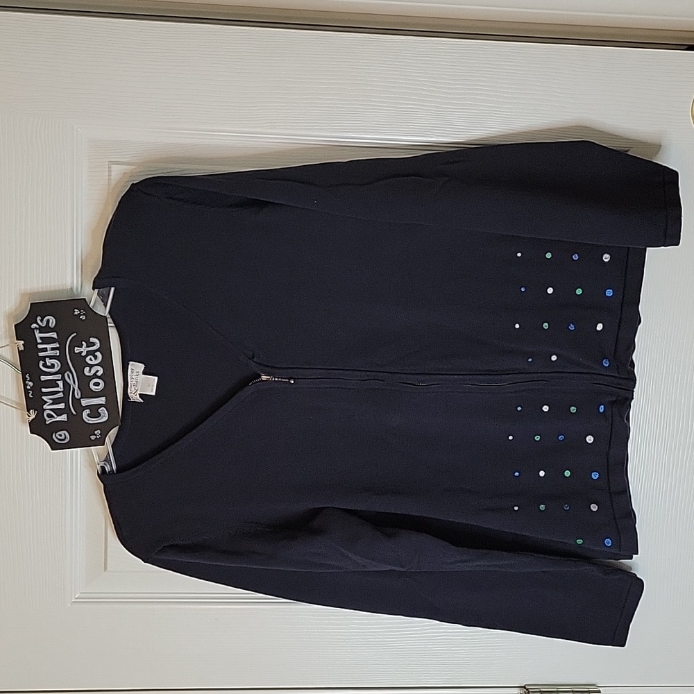 Christopher & Banks Cardigan XL Navy Polka Dots White Blue Green
